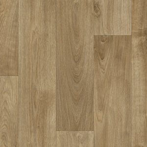 Sol vinyle Batimax Tavel T14 imitation parquet bois brun naturel, avec des lames aux veinages marqués et aux nuances chaleureuses