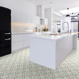 Sol PVC Textile Motif Carreaux De Ciment Bleu Et Gris Rouleau De 3m X 15m 85142141