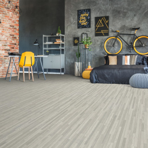 Sol vinyle textile économique parquet lames étroites chêne gris - chambre