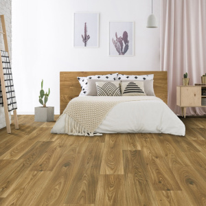 Sol Vinyle Textile Grande largeur - Aspect parquet chêne fumé - Chambre