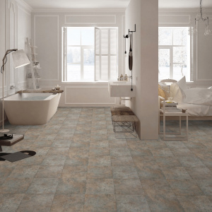 Sol vinyle Inspiration carrelage effet métal rouille - salle de bain