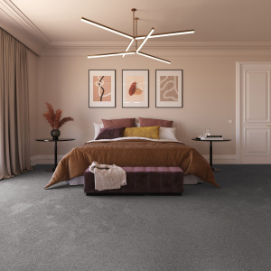 Moquette résistante aux taches Chromaluxe Gris ardoise dans une chambre élégante au style contemporain