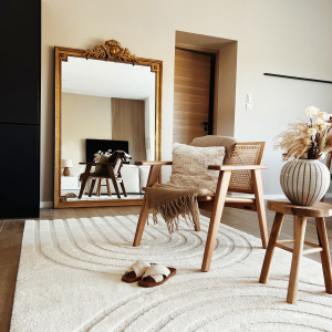 Tapis de salon - Néo Circle - Courbe écru et crème - salon