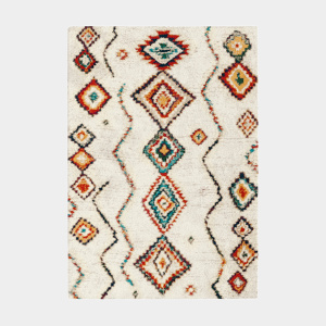 Tapis motif berbère Azilal multicolore, losanges colorés sur fond écru