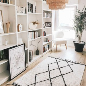 Tapis style Berbère avec franges - Tribal blanc cassé - Salon