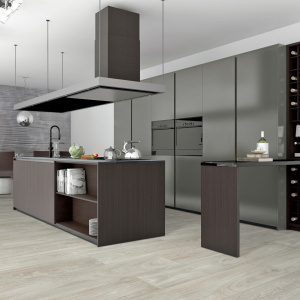 Sol Vinyle Textile Grande largeur - Aspect parquet chêne blanchi - Cuisine