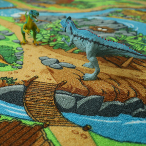 Moquette enfant circuit volcans et dinosaures détail du décor naturel et parcours