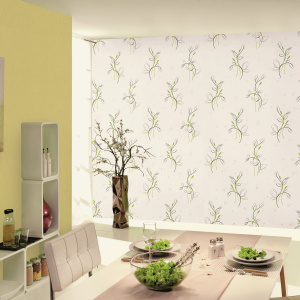 Papier peint vinyle expansé sur intissé - Basique - Motif floral vert pois satiné - Salon