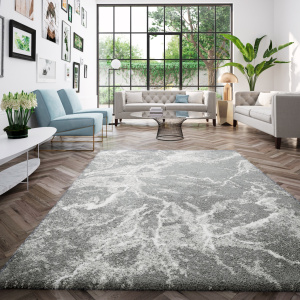 Tapis de salon à motif organique - Gris marbré - Veinage blanc - salon