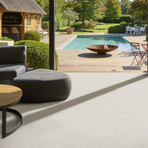 Tapis sur mesure Tissé plat aspect coton - Pilates - Blanc fleur de coton - avec accès sur extérieur