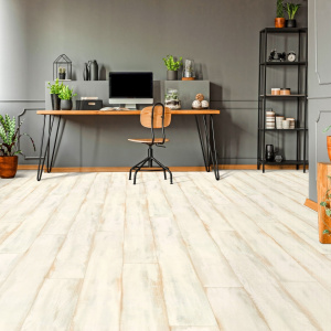 Sol vinyle textile économique parquet bois peint patiné crème - bureau