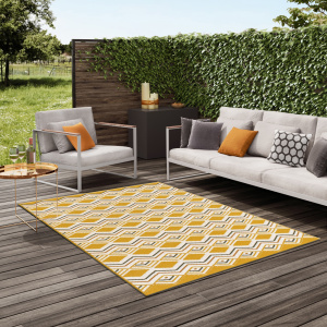 Tapis d'extérieur ou de salon - Motifs graphiques - Jaune safran - Décoration extérieure
