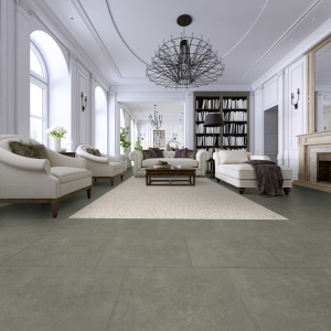 Dalle vinyle - Gerflor Senso Unik - Suave grey dans un grand salon lumineux à l'élégance classique