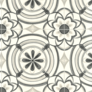Motif noir sur fond crème du sol vinyle Textile Rénove - Effet carreaux de ciment Andalousie