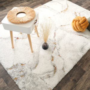 Tapis De Salon Texture De Marbre Noir Et Blanc De Luxe Léger, Tapis Lavable En Machine Motif