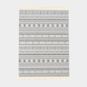 Tapis en coton blanc à franges - Aztèque - Motifs gris