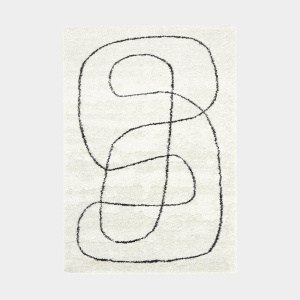 Tapis de salon à poils longs Art Abstrait noir et blanc cassé - sans perspective