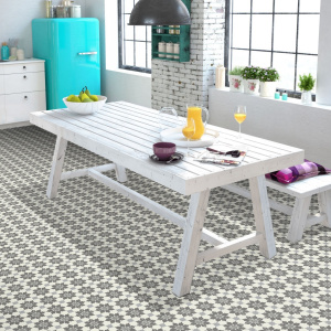 Sol Vinyle Link Plus - Carreaux de ciment motif gris - Surface brillante - cuisine salle à manger