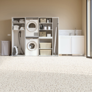 Dalle vinyle - Gerflor Senso Unik - Felizia ocre dans une buanderie lumineuse au style contemporain