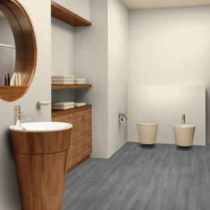 Sol Vinyle Textile Grande largeur - Parquet trait de scie - Chêne gris - salle de bain