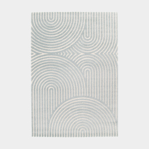 Tapis de salon Circle Courbe gris bleuté et crème en vue de dessus avec motifs arrondis et texture en relief