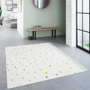Tapis à pois Mia écru pour entrée, chambre ou pièce de vie, motif doux et moderne