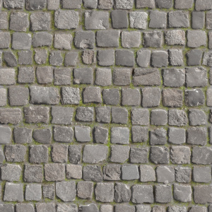 Tapis sur mesure Vinyle Textile - Relief 3D - Imprimé motif pavés anciens de ville quadrillés avec joints légèrement mousseux