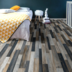 Sol Vinyle Link Plus - Imitation parquet irisé foncé - Surface brillante - chambre