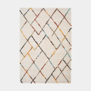 Tapis motif berbère - Nelya - Écru et traits multicolore