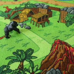 Moquette de jeu enfant circuit dinosaures avec volcans en éruption et animaux préhistoriques