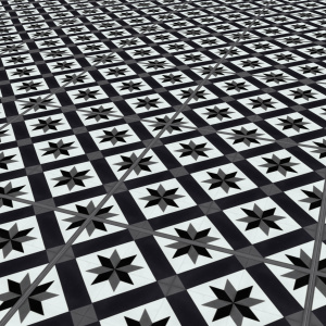 Dalle vinyle - Gerflor Senso Unik - Cordoba black, détail du sol posé aux motifs carreaux de ciment noir et blanc