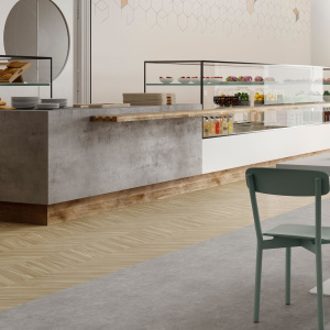 Revêtement de sol vinyle IPERFORM 370 - Olympus T33 dans un café lumineux