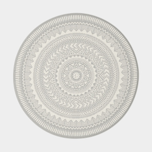 Tapis rond d'intérieur ou d'extérieur - Mandala - Gris