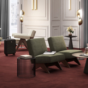 Moquette Sylon rouge tomette installée dans un intérieur contemporain haut de gamme