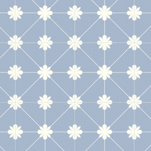 Carreau au motif géométrique à fleurs blanches sur fond bleu ciel – Sol Vinyle Élite Lexington Bloom bleu azur envers textile