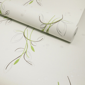 Papier peint vinyle expansé sur intissé - Basique - Motif floral vert pois satiné