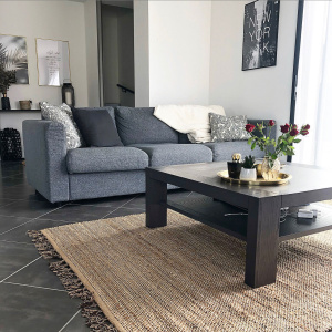 Tapis naturel en jute et coton - Néo-ethnique marron - Ambiance salon