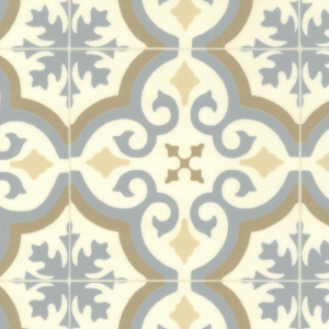 Détail du décor carreaux de ciment bleu et ocre - Sol Vinyle Inspiration
