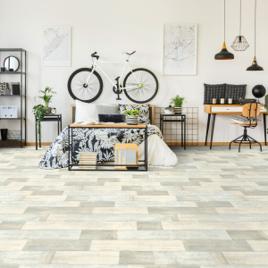 Sol vinyle First effet parquet blanchi vintage, ambiance douce pour chambre