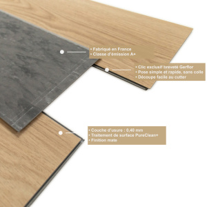 Lame vinyle - Gerflor Senso Clic 3 - Scandinav medium illustrant la construction du produit du décor jusqu'à l'envers