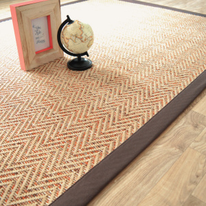 Tapis tissé plat Java Chevron nature ganse coton marron
