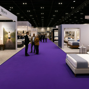 Moquette Orotex Revexpo Violet installée dans une galerie d’exposition