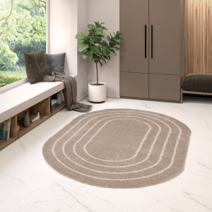 Tapis ovale en matière douce recyclée - Masha - Taupe et beige - chambre