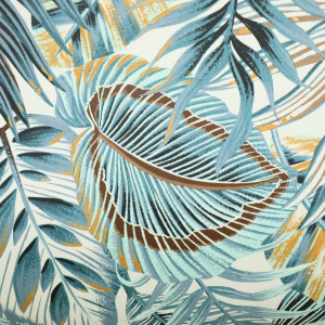 Papier peint vinyle sur intissé - Néo Jungle - Feuilles exotiques bleues - gros plan