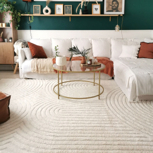 Tapis de salon en relief - Circle - Courbe écru et crème - salon