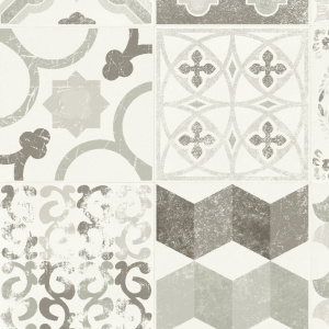 Zoom sur le tapis sur mesure vinyle - Carreaux de ciment - Noir au décor rétro