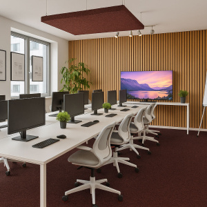 Moquette professionnelle - Trafic 33 Contract - Rouge chiné recyclable - Bureau open space moderne