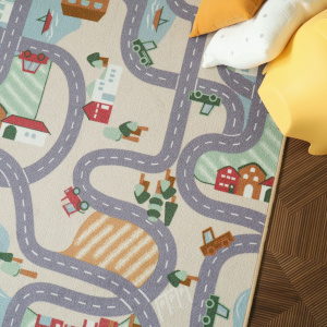 Tapis de jeu enfant circuit de voiture campagne - vue de haut
