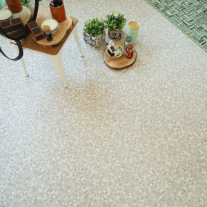 Sol Vinyle envers textile carrelage mosaïque beige - salle de bain