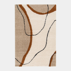 Tapis Courbes du Désert beige et marron à motifs courbes, inspiration berbère et design contemporain